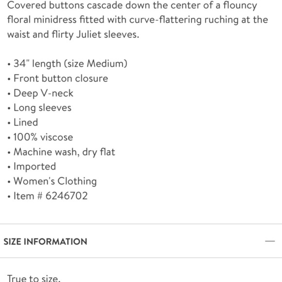 Free People Floral Polka dot  Mini Dress new size XS long sleeve Cream  yellow - Picture 7 of 8